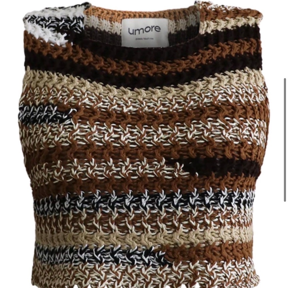 Brown and White Knit Crop Top